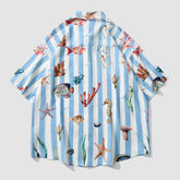 Camisa de verano con estampado de peces a rayas